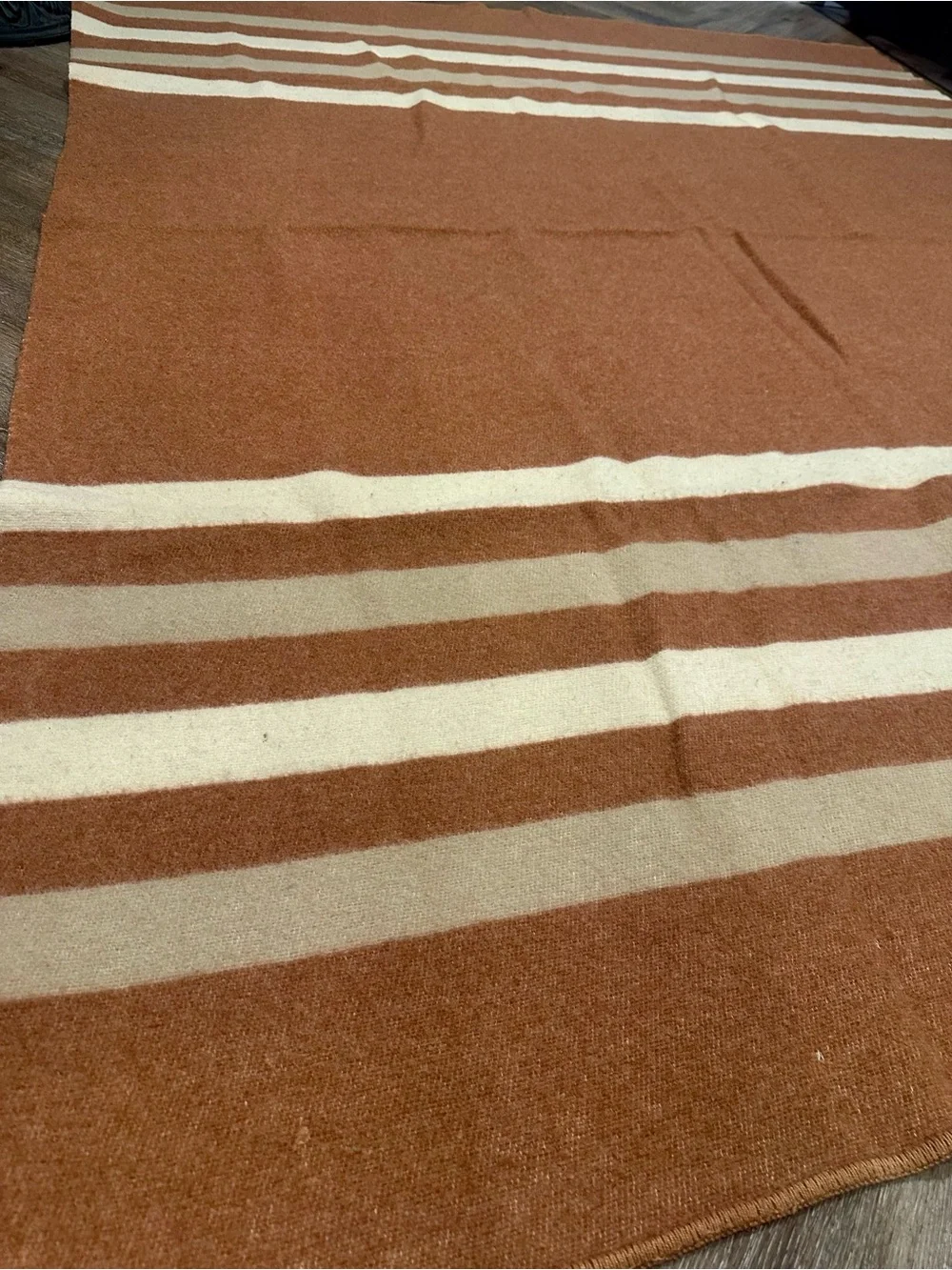 Vintage Baron Woolen Mills Blanket in Muted Rose, Cream and Tan